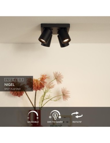 Lucide NIGEL Spot plafond LED Dim to warm GU10 4x5W 2200K/3000K Noir | Deko Light