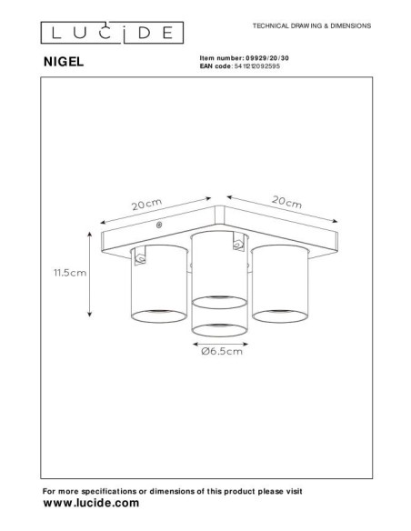 Lucide NIGEL Spot plafond LED Dim to warm GU10 4x5W 2200K/3000K Noir | Deko Light