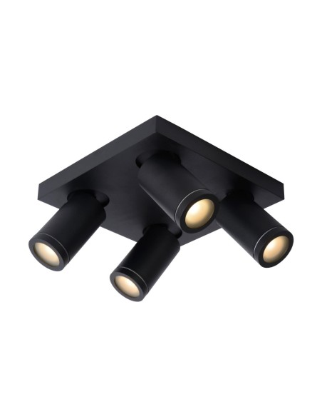Plafonnier LED Dim to warm GU10 4x5W 2200K/3000K IP44 Noir - Lucide - Taylor
