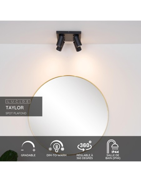 Plafonnier LED Dim to warm GU10 4x5W 2200K/3000K IP44 Noir - Lucide - Taylor