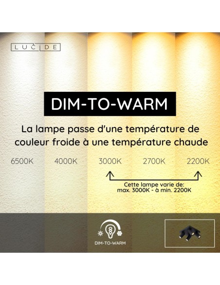Plafonnier LED Dim to warm GU10 4x5W 2200K/3000K IP44 Noir - Lucide - Taylor