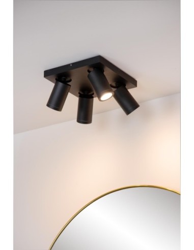 Plafonnier LED Dim to warm GU10 4x5W 2200K/3000K IP44 Noir - Lucide - Taylor