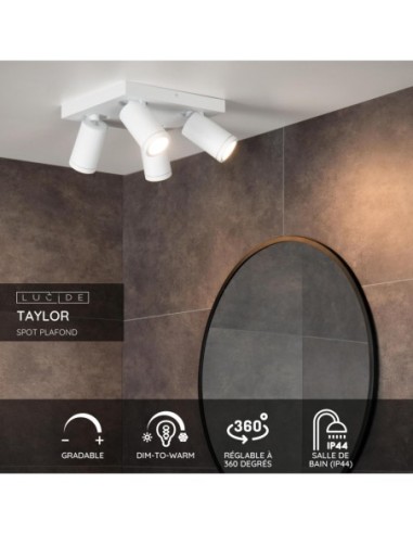Plafonnier LED Dim to warm GU10 4x5W 2200K/3000K IP44 Blanc - Lucide - Taylor