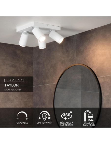 Plafonnier LED Dim to warm GU10 4x5W 2200K/3000K IP44 Blanc - Lucide - Taylor