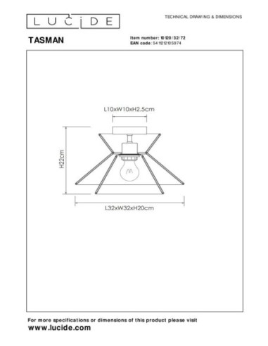 Plafonnier Diam. 32 cm 1xE27 60W IP20 Papier Naturel - Lucide - Tasman