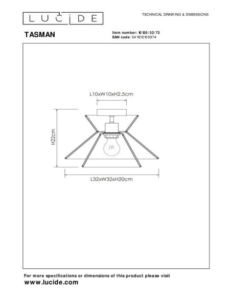 Lucide TASMAN Plafonnier Diam. 32 cm 1xE27 Naturel | Deko Light