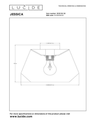 Jessica  de Lucide - Plafonnier Led Diam. 30 cm 1xE27  Noir - dessin technique