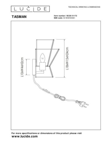 Applique murale 1xE14 40W Naturel / Laiton - Lucide - Tasman