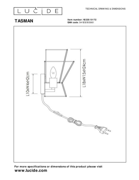 Applique murale 1xE14 40W Naturel / Laiton - Lucide - Tasman