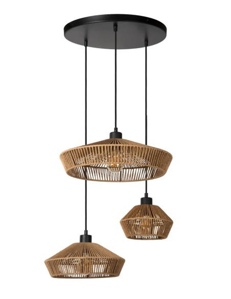 Suspension Diam. 60 cm 3xE27 60 W Naturel et Noir - Lucide - Yunkai