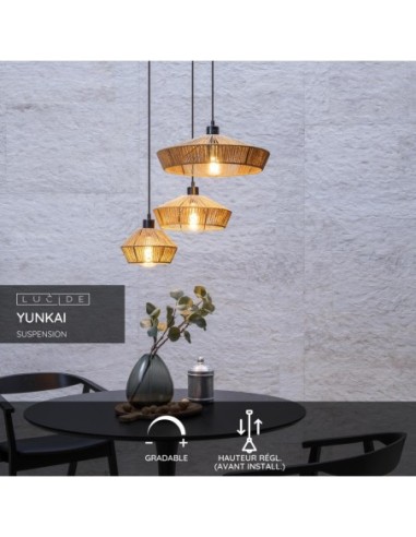 Lucide YUNKAI Suspension Diam. 60 cm 3xE27 Naturel | Deko Light