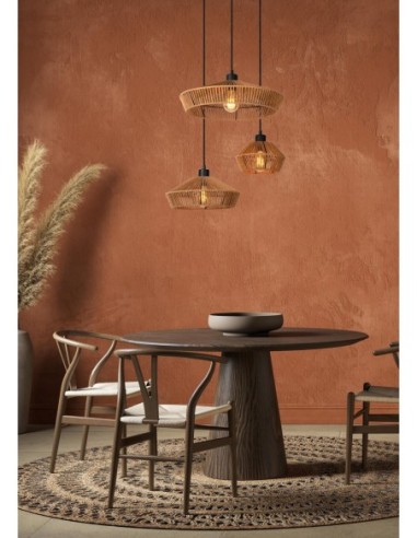 Suspension Diam. 60 cm 3xE27 60 W Naturel et Noir - Lucide - Yunkai