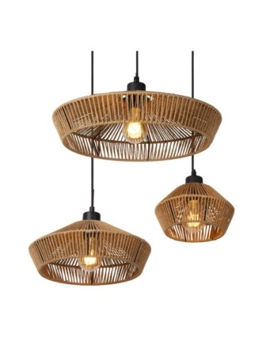 Suspension Diam. 60 cm 3xE27 60 W Naturel et Noir - Lucide - Yunkai