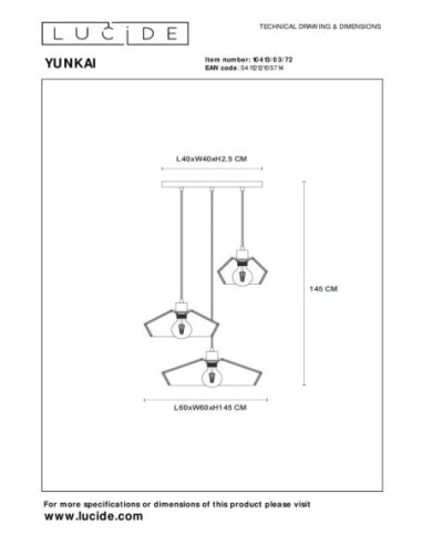 Lucide YUNKAI Suspension Diam. 60 cm 3xE27 Naturel | Deko Light