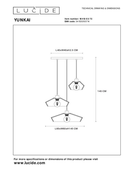 Lucide YUNKAI Suspension Diam. 60 cm 3xE27 Naturel | Deko Light