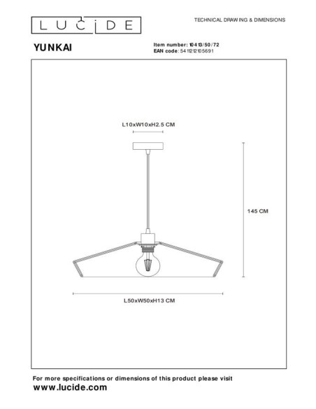 Lucide YUNKAI Suspension Diam. 50 cm 1xE27 Naturel | Deko Light
