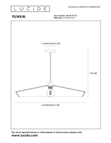 Lucide YUNKAI Suspension Diam. 70 cm 1xE27 Naturel | Deko Light