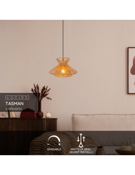 Suspension Led Diam. 32 cm 1xE27 60 W IP20 Naturel - Lucide - Tasman
