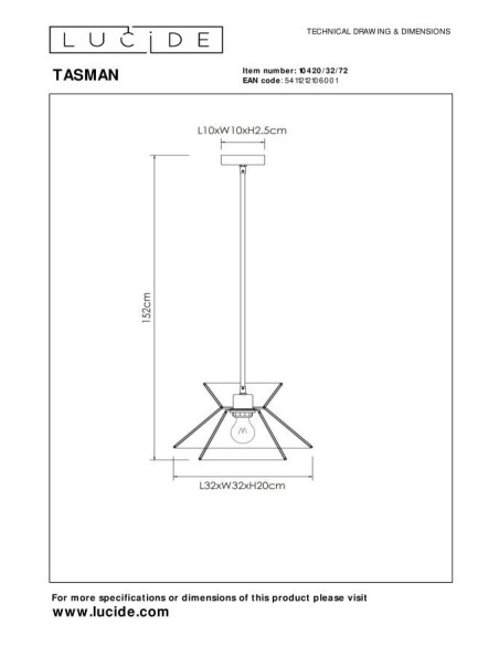 Lucide TASMAN Suspension 1xE27 Naturel | Deko Light