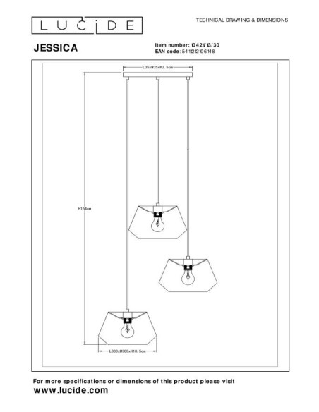Suspension Diam. 35,5 cm 3xE27 60 W  Dimmable Noir - Lucide - Jessica
