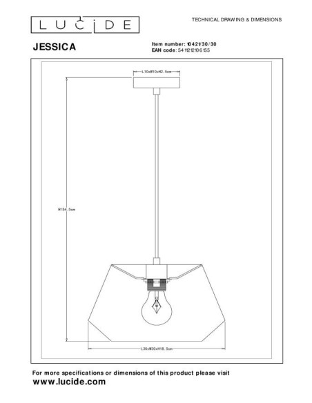 Lucide JESSICA Suspension Diam. 30 cm 1xE27 Noir | Deko Light