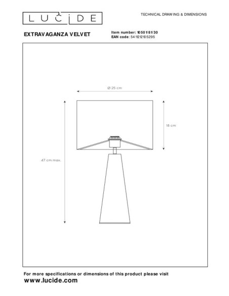 Lucide EXTRAVAGANZA VELVET Lampe de table Diam. 25 cm 1xE27 Noir | Deko Light