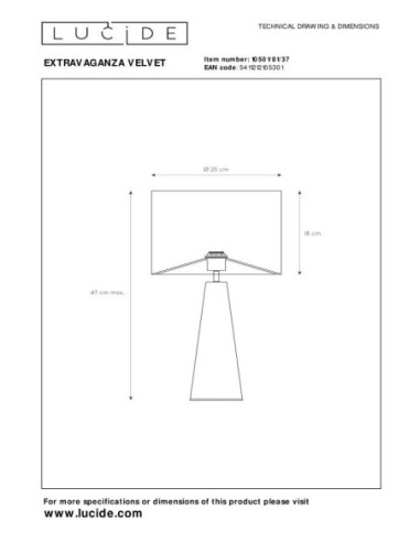 Lucide EXTRAVAGANZA VELVET Lampe de table Diam. 25 cm 1xE27 Turquoise | Deko Light
