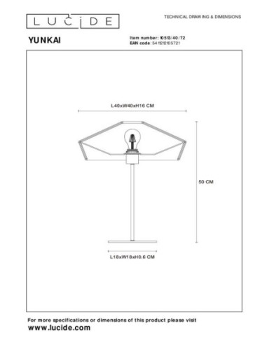 Lucide YUNKAI Lampe de table Diam. 40 cm 1xE27 Naturel | Deko Light