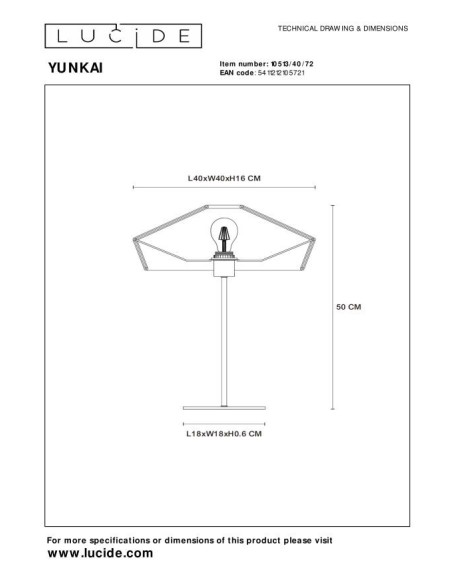 Lucide YUNKAI Lampe de table Diam. 40 cm 1xE27 Naturel | Deko Light