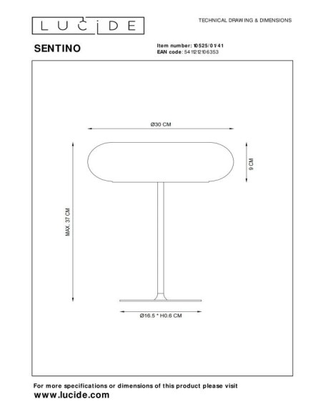 Lampe de table Sentino de Lucide -  dessin technique