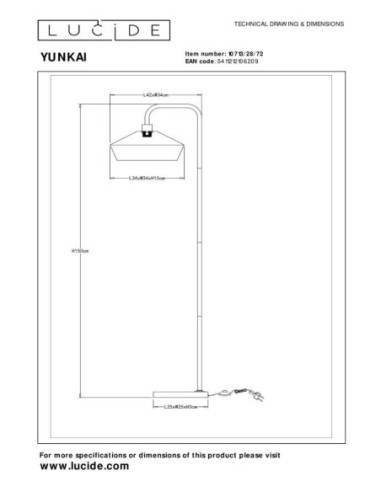 Lampadaire Diam. 40 cm 1xE27 60 W Naturel / Noir - Lucide - Yunkai