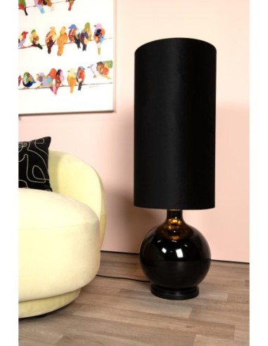 Lampadaire Diam. 34 cm 1xE27 60W Verre et Tissu Noir - Lucide- Esterad