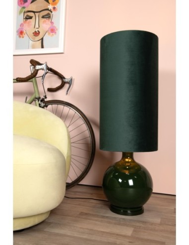 Lampadaire Diam. 34 cm 1xE27 60W Verre et Tissu Vert - Lucide - Esterad
