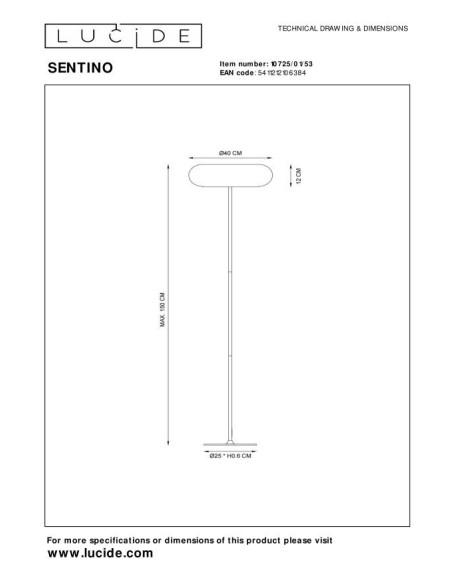 Sentino  de Lucide - Lampadaire verre et métal - dessin technique