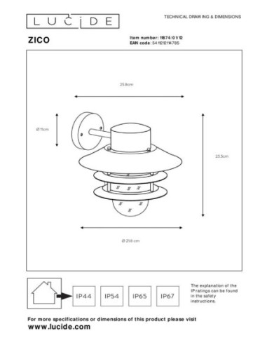 Applique murale extérieur 60 W 1xE27 IP44 Chrome Depoli - ZICO - Lucide