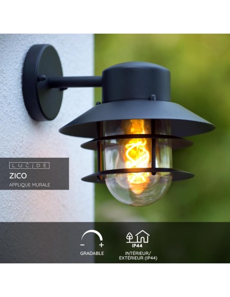 Applique murale extérieur 60W 1xE27 IP44 Noir - ZICO - Lucide