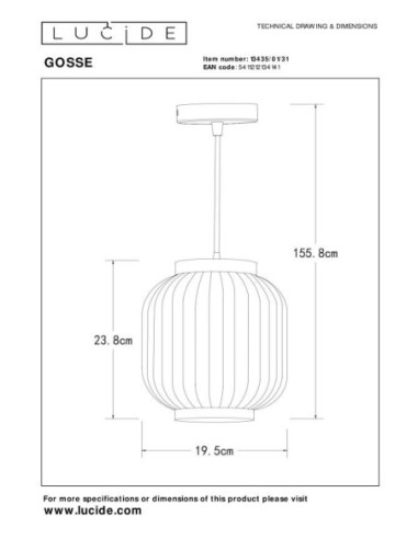 Lucide GOSSE Suspension Diam. 19,5 cm 1xE27 Blanc | Deko Light