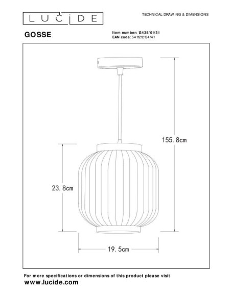 Lucide GOSSE Suspension Diam. 19,5 cm 1xE27 Blanc | Deko Light