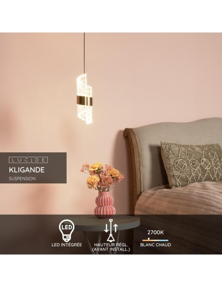 Lucide KLIGANDE Suspension Diam. 13 cm LED 1x9W 2700K Or Mat / Laiton | Deko Light
