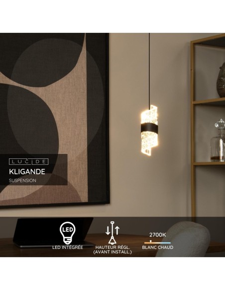 Lucide KLIGANDE Suspension Diam. 13 cm LED 1x9W 2700K Noir | Deko Light