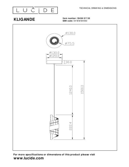 Lucide KLIGANDE Suspension Diam. 13 cm LED 1x9W 2700K Noir | Deko Light