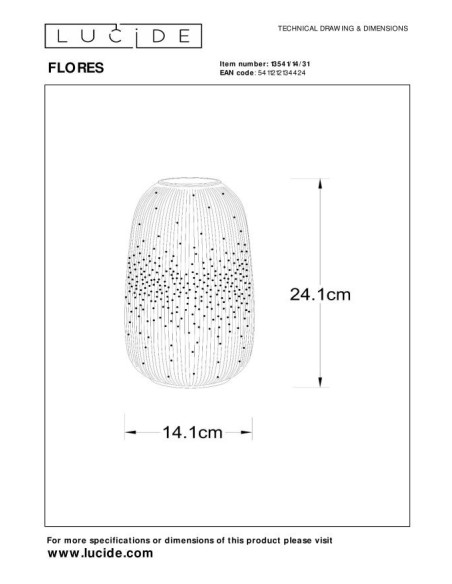 Lucide FLORES Lampe de table Diam. 14,1 cm 1xE14 Blanc | Deko Light