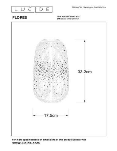 Lucide FLORES Lampe de table Diam. 17,5 cm 1xE14 Blanc | Deko Light