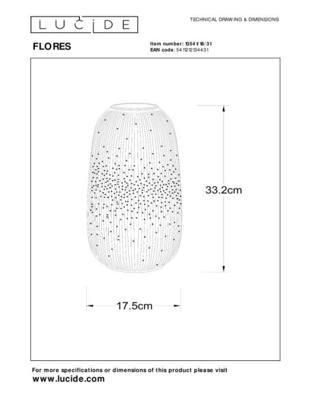 Lucide FLORES Lampe de table Diam. 17,5 cm 1xE14 Blanc | Deko Light
