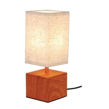 Lampe de table imitation bois et lin écru pied carré - Girard-Sudron Leluminaireled.com