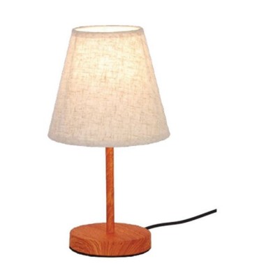 Lampe de table imitation bois et lin écru pied rond - Girard-Sudron 