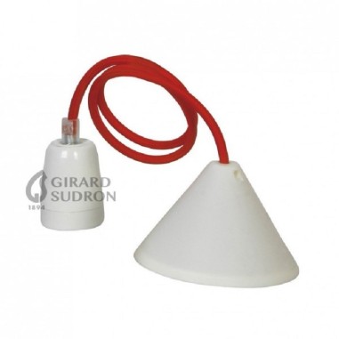 Suspension douille porcelaine cordon textile rouge pour ampoule décorative  - Girard-Sudron 