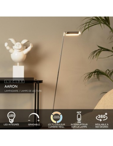 Lucide AARON Lampadaire / lampe de lecture LED Dim. CCT 1x12W 2700K/4000K Or Mat / Laiton | Deko Light