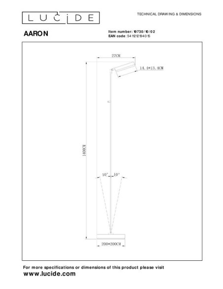 Lucide AARON Lampadaire / lampe de lecture LED Dim. CCT 1x12W 2700K/4000K Or Mat / Laiton | Deko Light