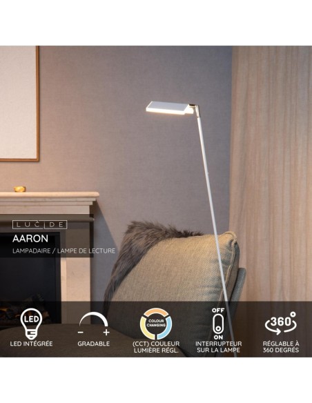 Lucide AARON Lampadaire / lampe de lecture LED Dim. CCT 1x12W 2700K/4000K Blanc | Deko Light